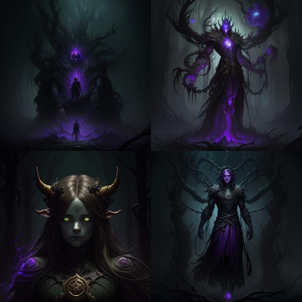 Chained Corrupt Forest God in Dark Fantasy Style