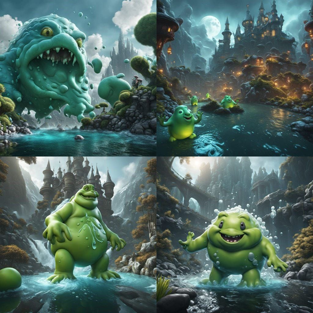 Fantastical Flubber in Vibrant, Detailed Matte Painting Styl...