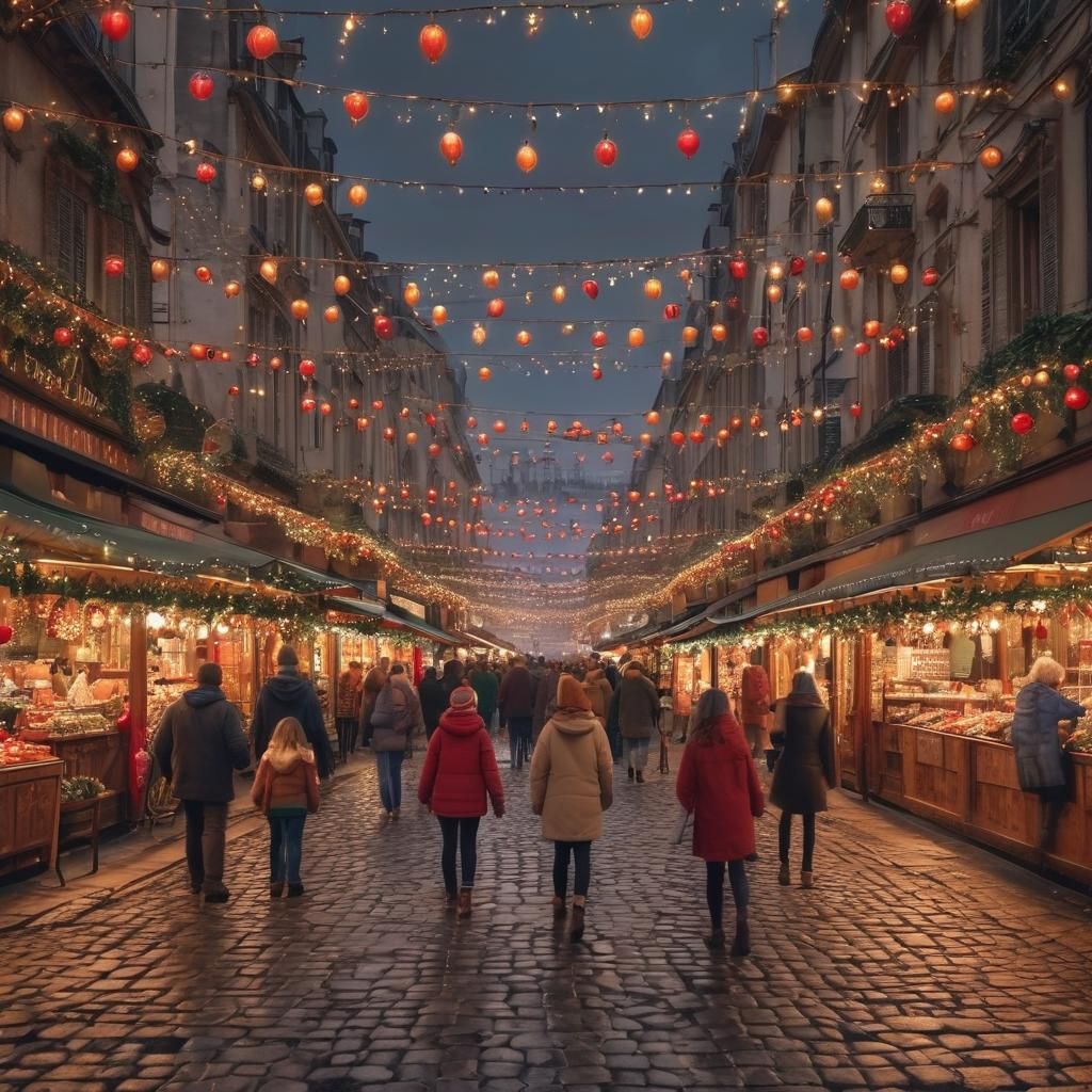 Parisian Christmas Market in Vibrant Oil Painting Style
