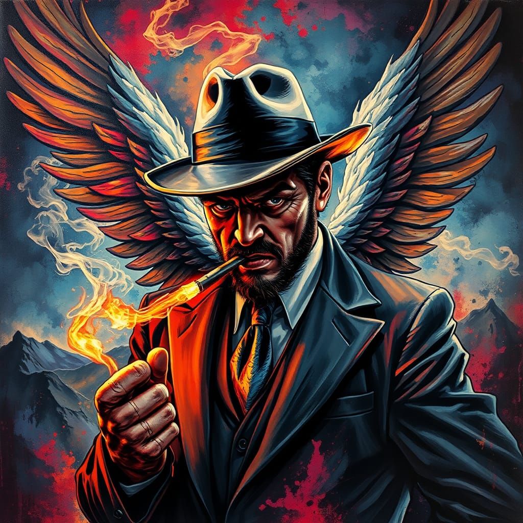 Angel Mafioso in Fedora with Fluorescent Impasto Palette