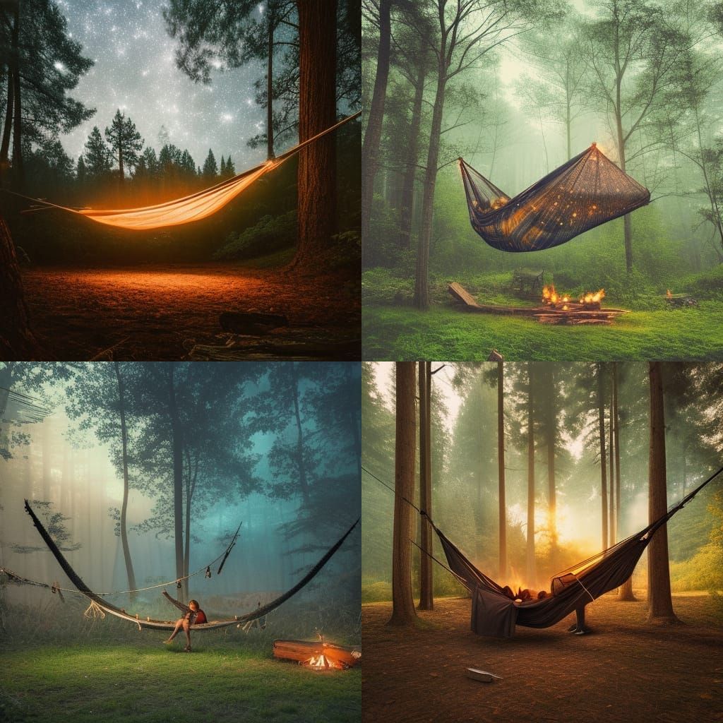 Moonlit Hammock Between Giant Trees at Night