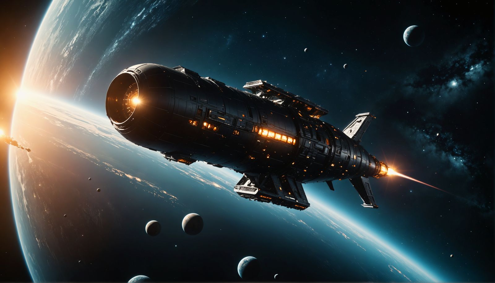 Detailed CGI Spaceship in Deep Space