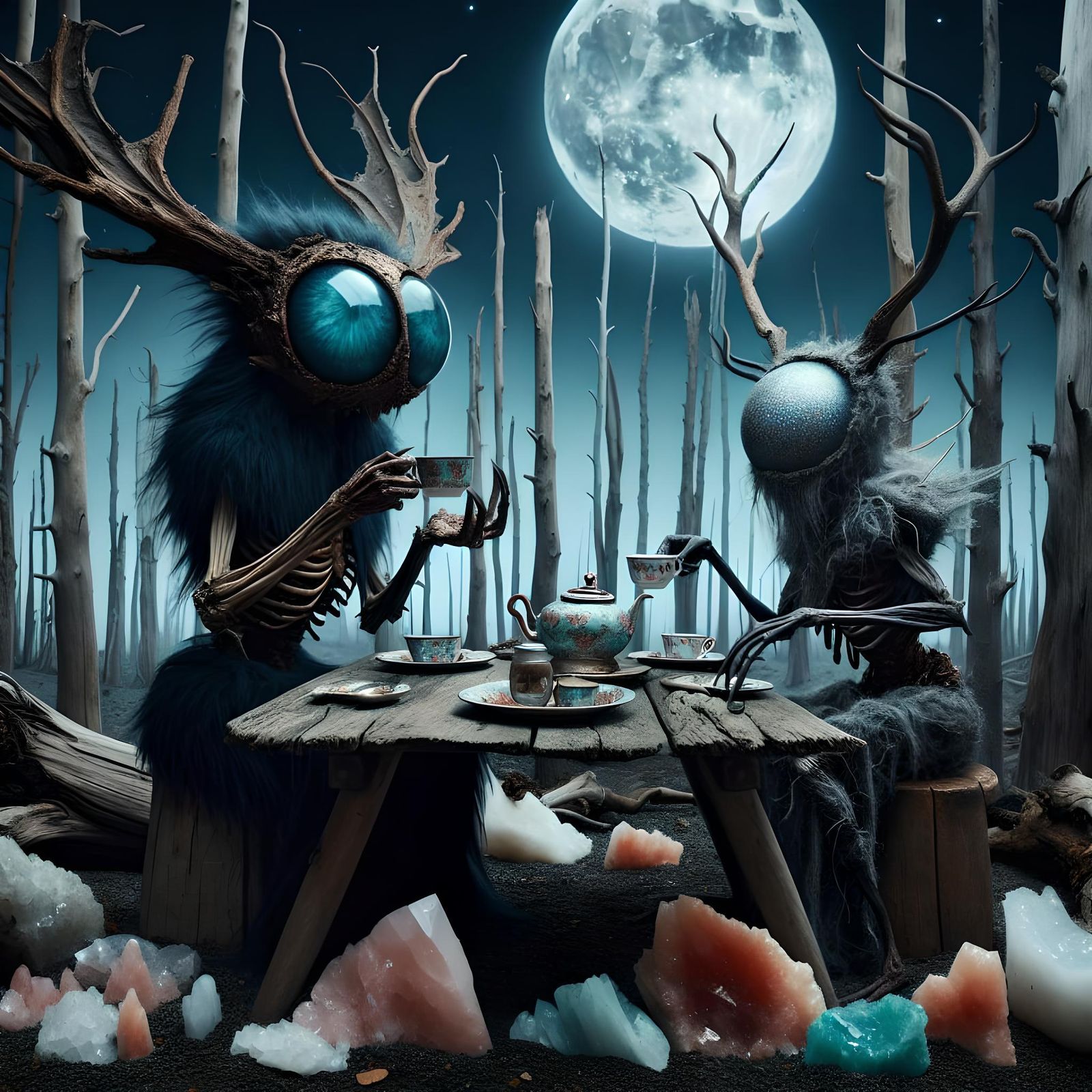 Surreal Tea Party in a Haunted Forest