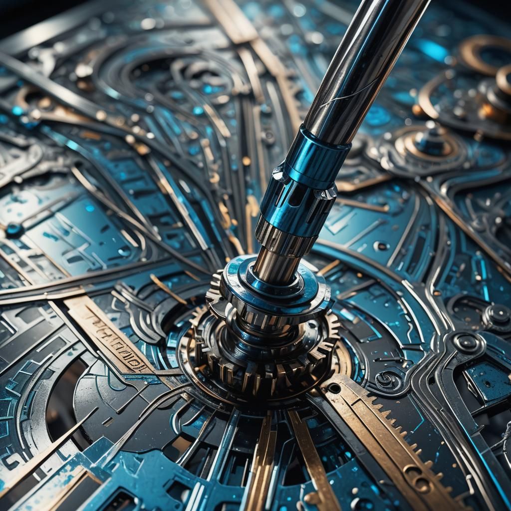 Futuristic Needle on Metallic Surface: Digital Art