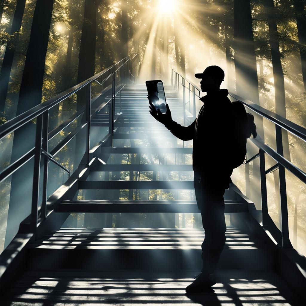 Silhouette Climbs to Sunlight in Digital Art