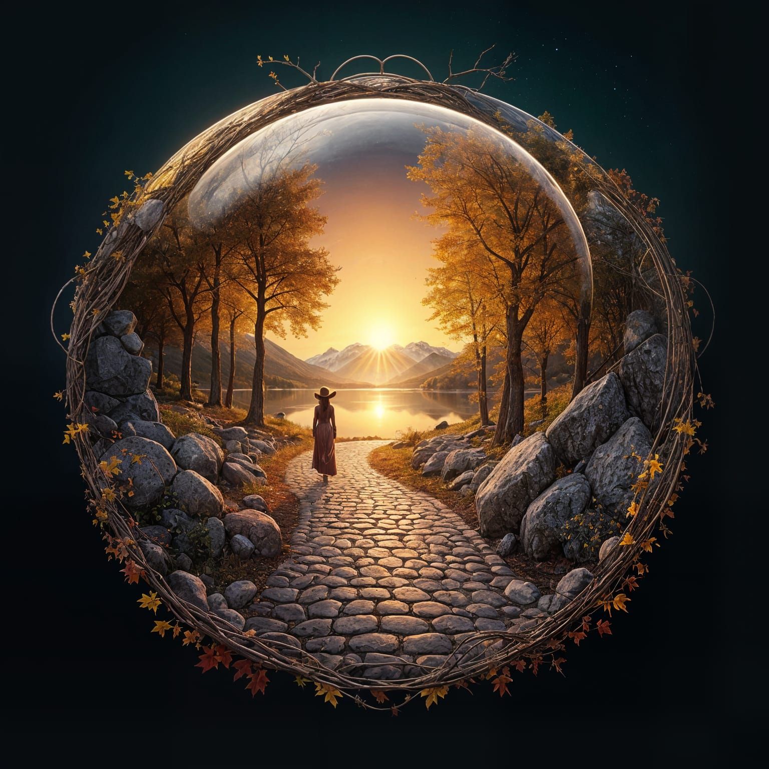 Surreal Dreamscapes of Tranquil Autumns Within a Transparent...