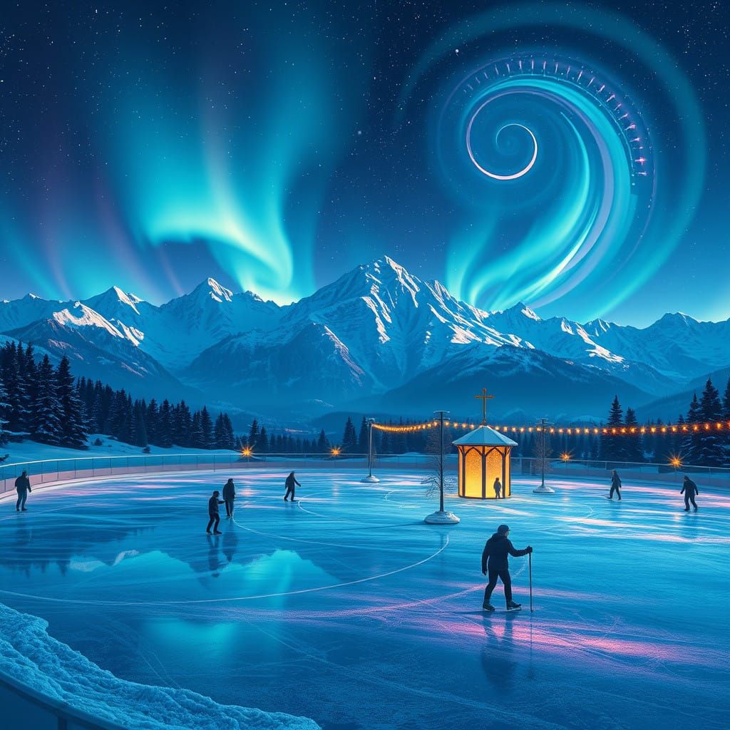 Magical Ice-Skating Rink Under Starlight