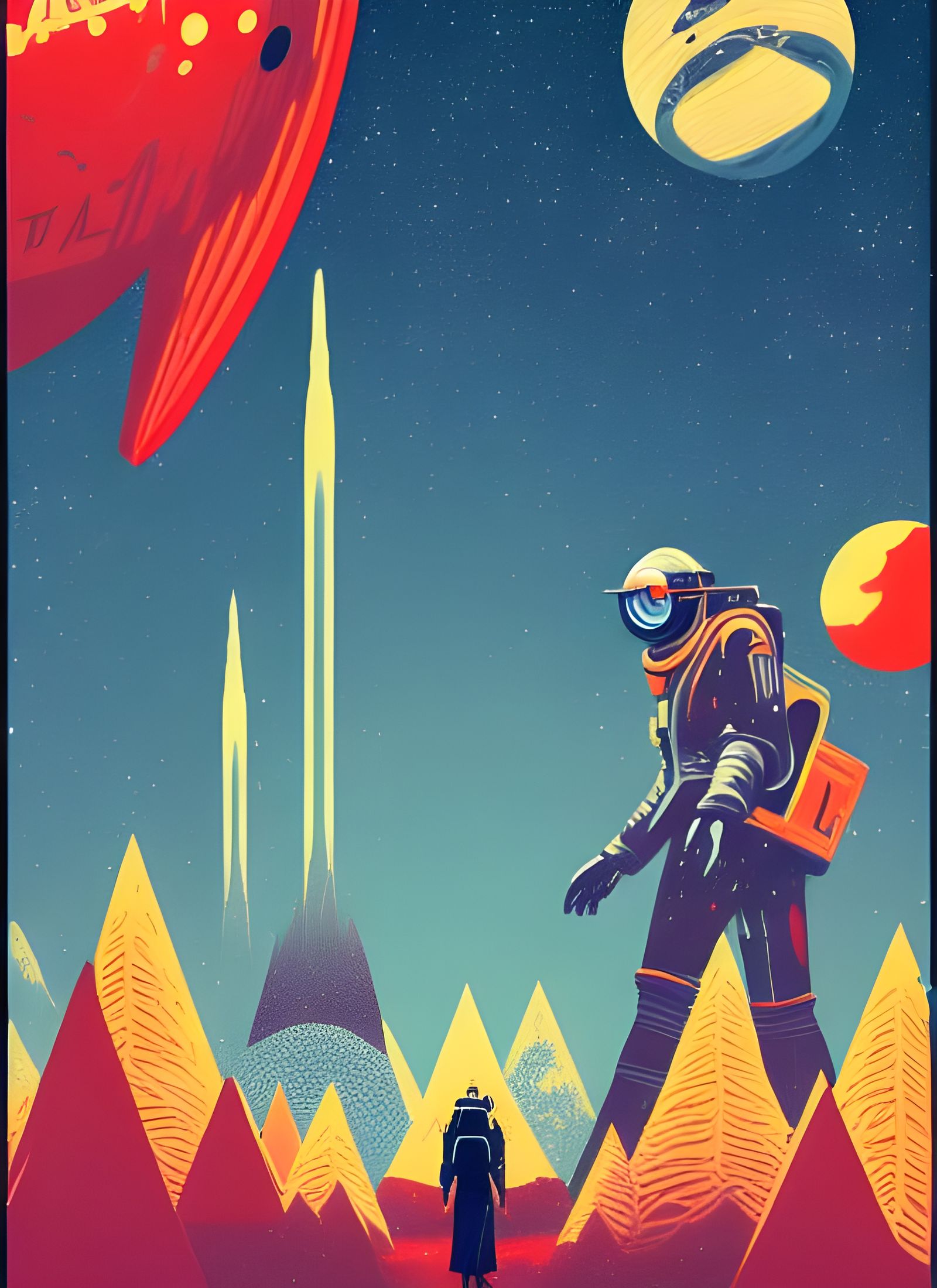 Retrofuturistic Space Tourism Poster in Atompunk Style