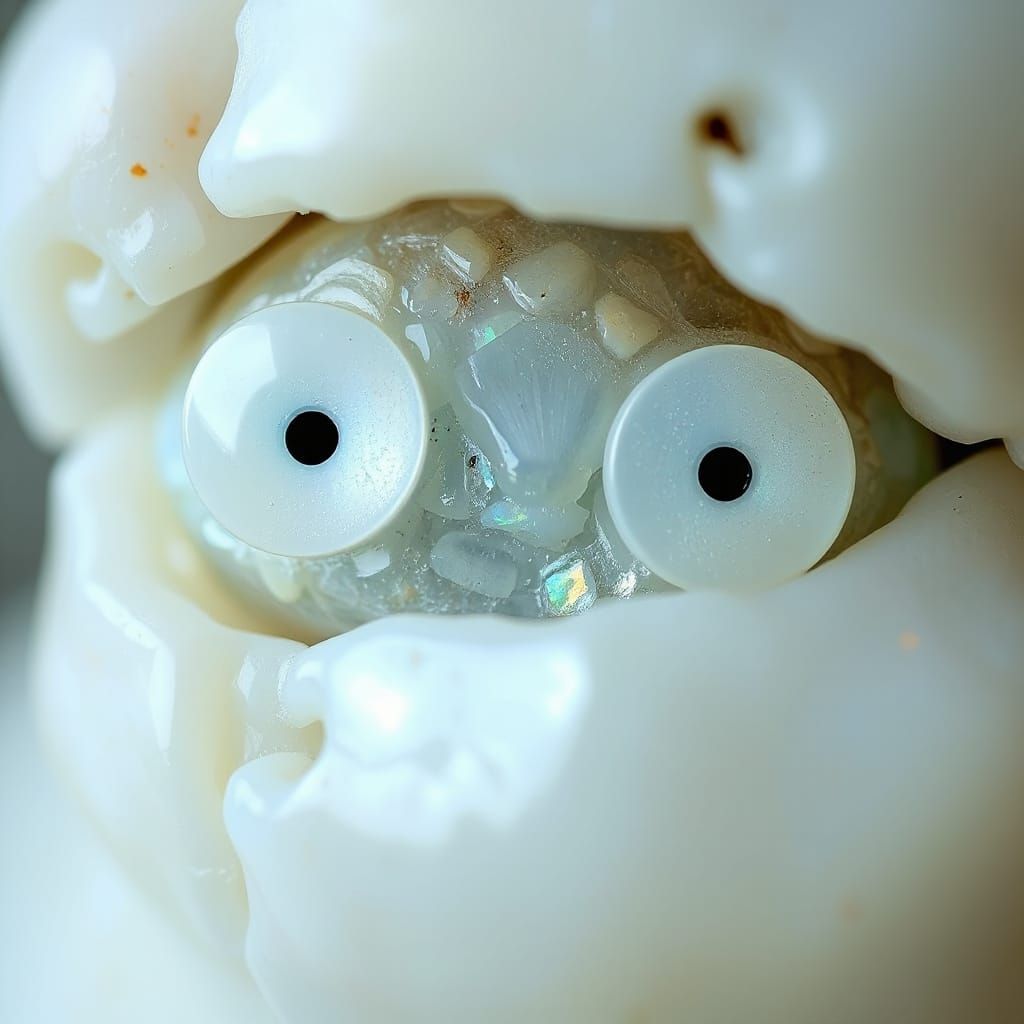 Glowing Selenite Eyes Macro Shot Eerie Intricate Detail