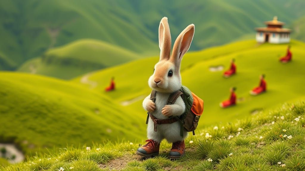 Bunny Treks Through Tibet with Meditating Monks