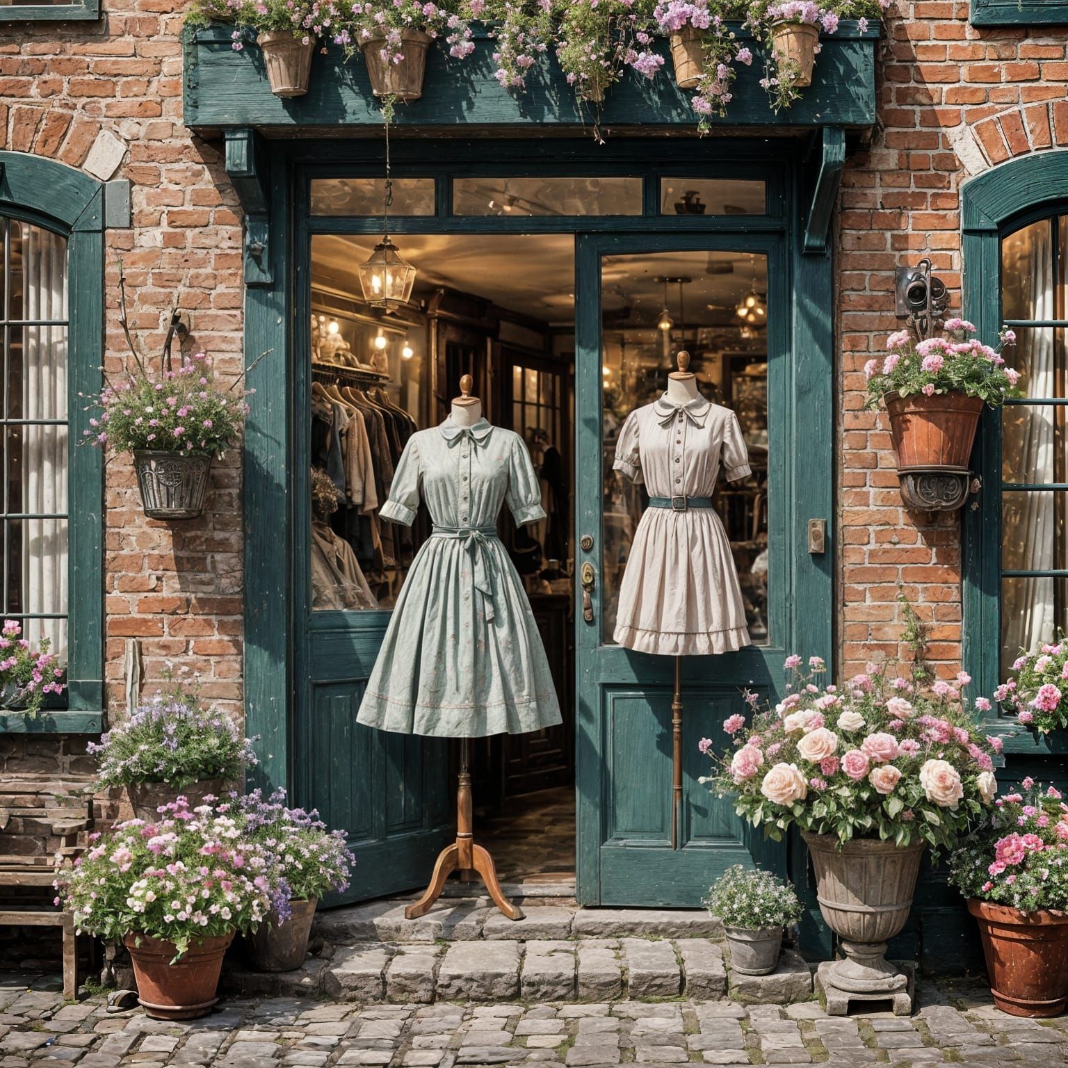 Vintage Fashion on a Cobblestone Street