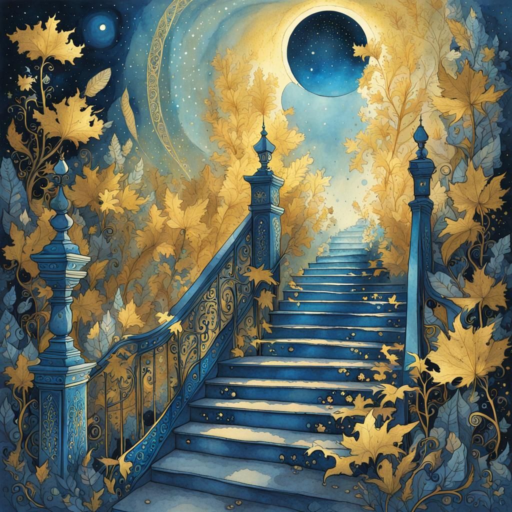 Ethereal Stairway to Heaven in Digital Watercolor