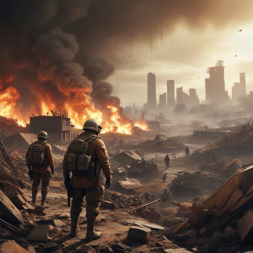 Cyberpunk Apocalypse: Ruined Cityscape of a War-Torn World