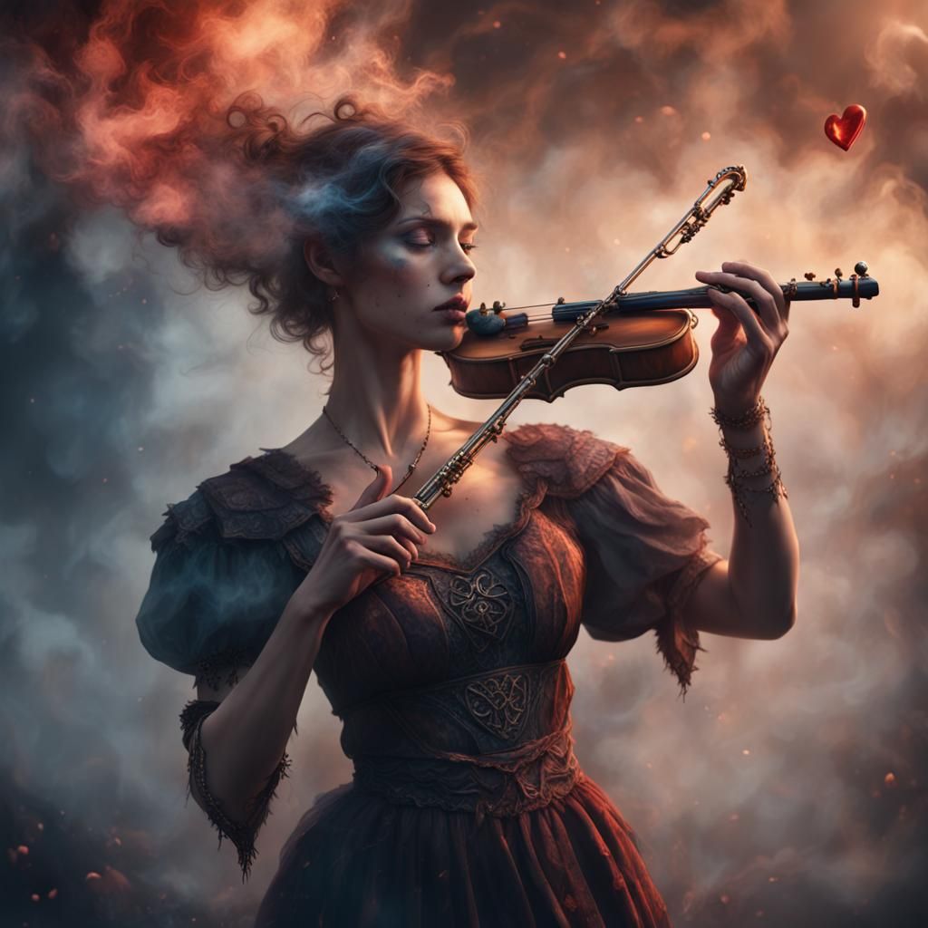 Woman Bard's Smoky Heart: Fantasy Concept Art