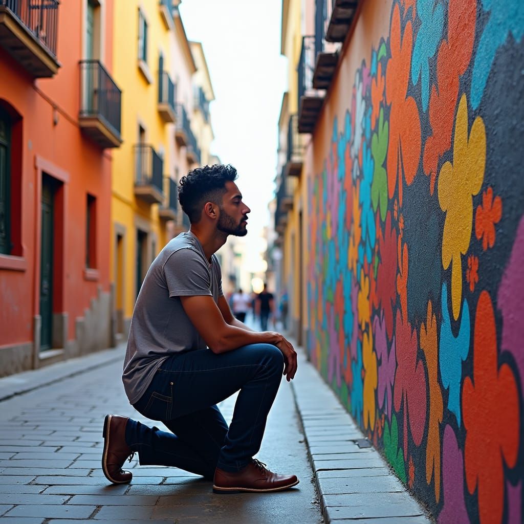 Latino Man Creates Street Art in Vibrant City
