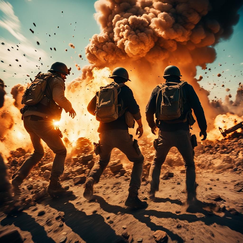 Epic Explosive Battle Scene in Cinematic Style