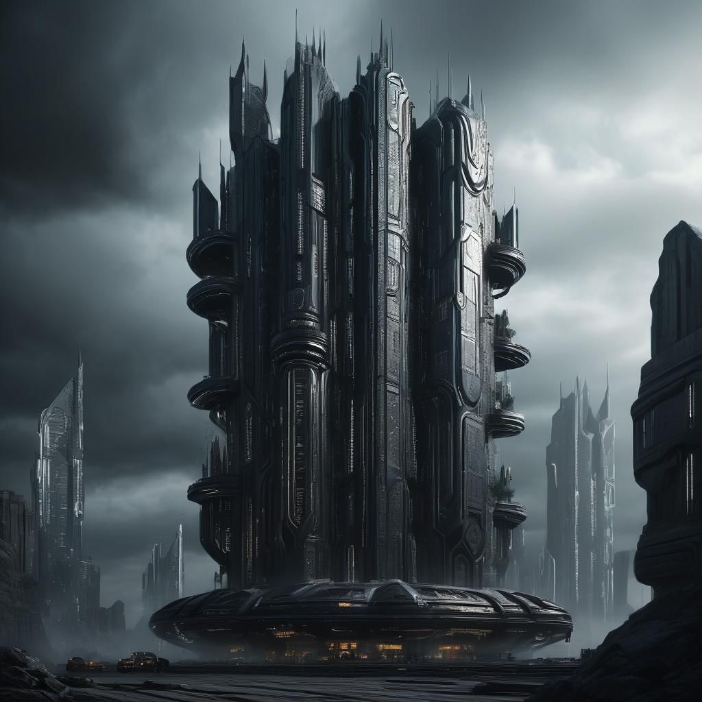 Futuristic Building in Dark Fantasy Art Style