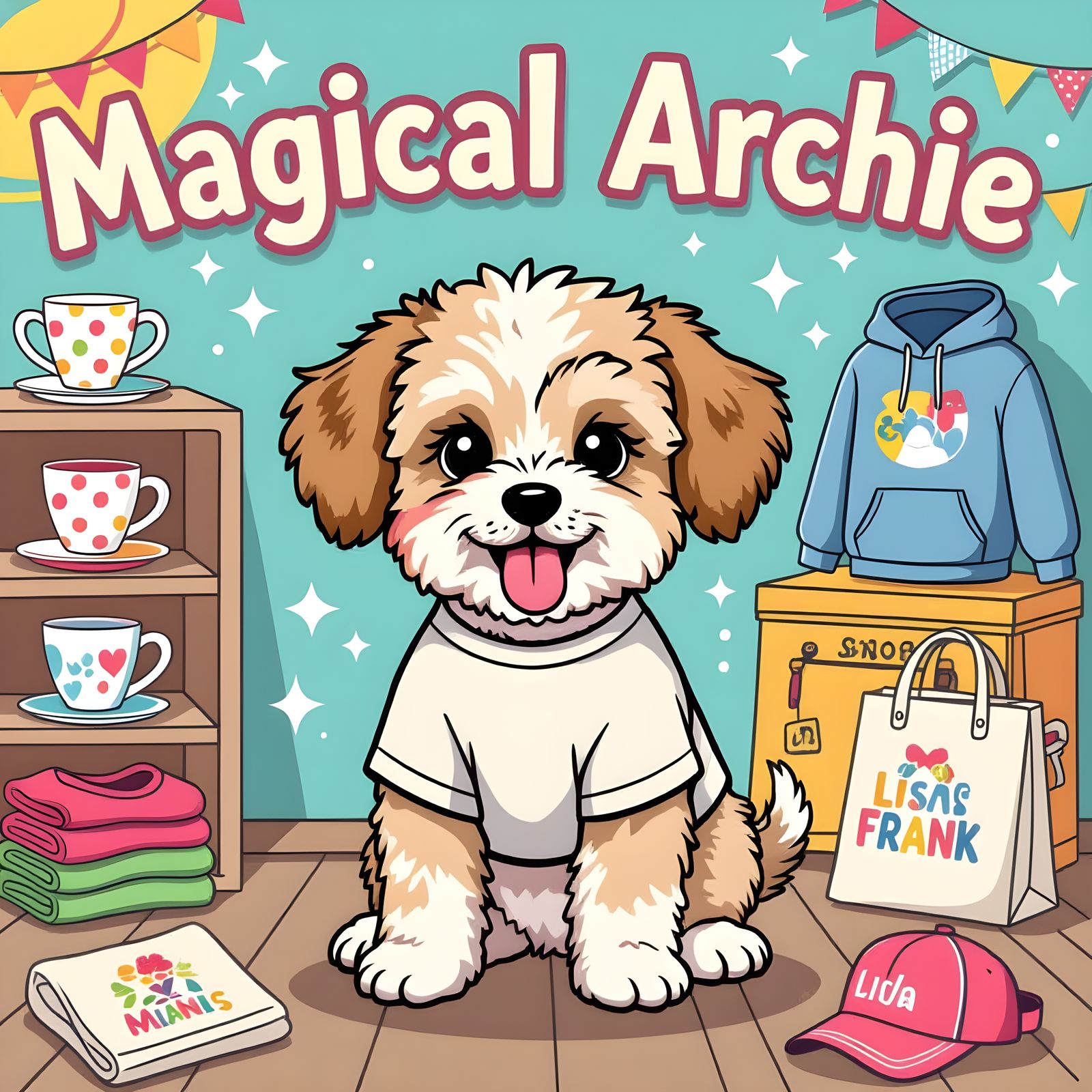 Cute Maltipoo Puppy in T-Shirt for Store Cover