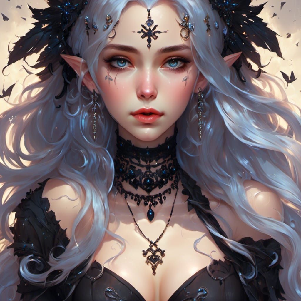 Mystical Portrait with Glowing Runes and Dark Hair