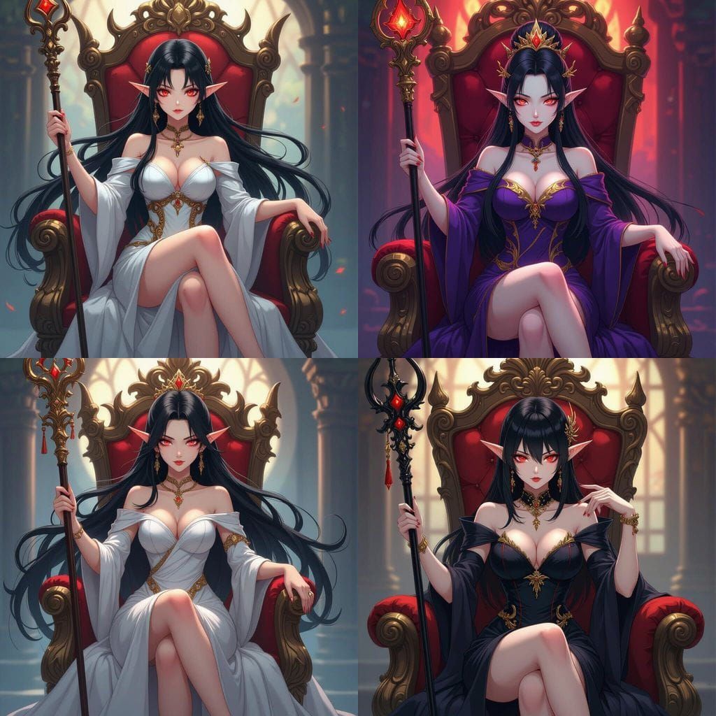 Empress Demon Woman on Throne in Anime Style