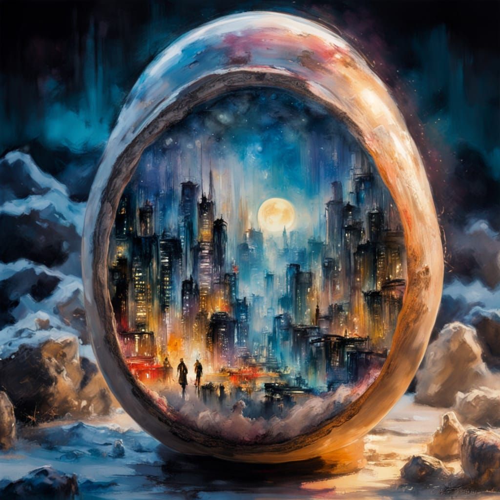 Cyberpunk City in a Bottle Under Starlight