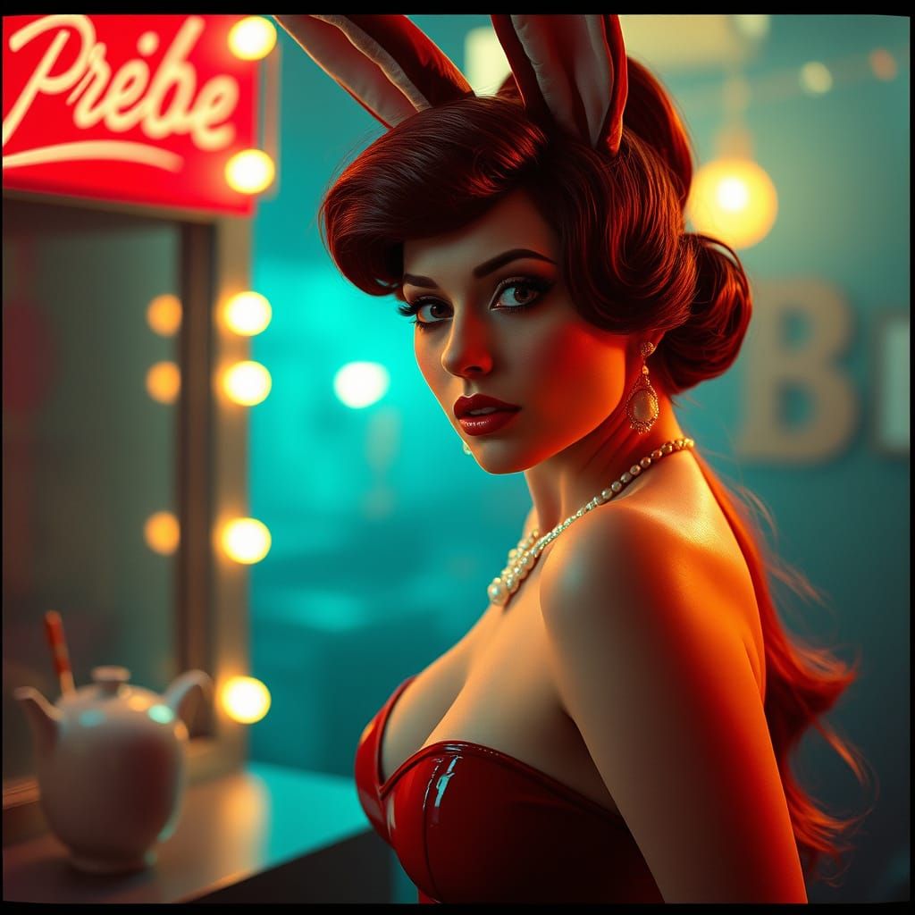 Vibrant Jessica Rabbit Portrait in Whimsical Retro Style