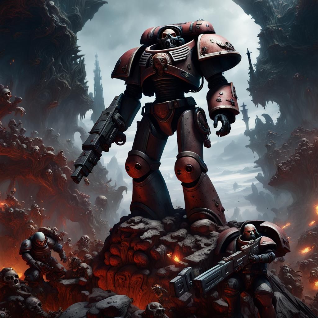 Female Space Marine on Skull Mountain: 8K Art