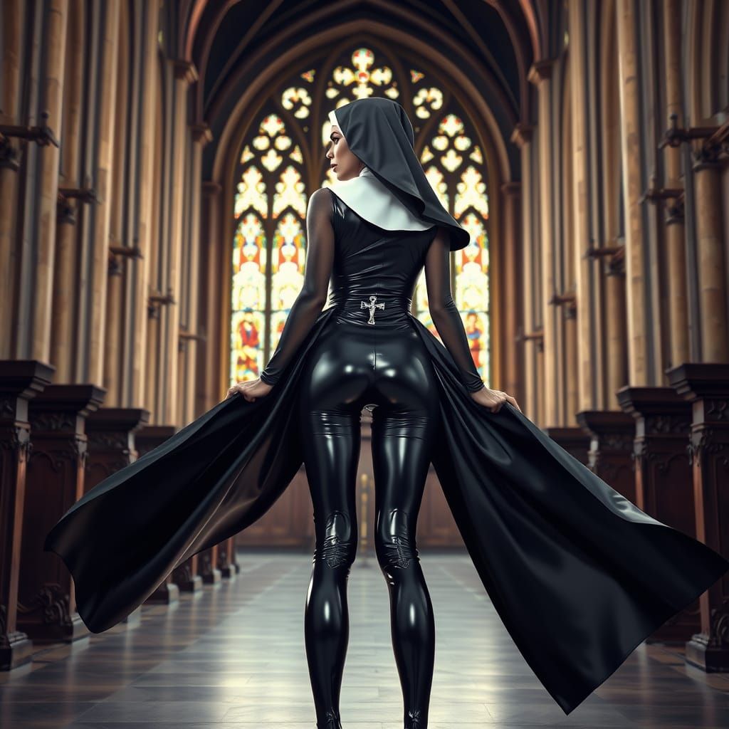 Gothic Nun in High-Gloss Latex Habit