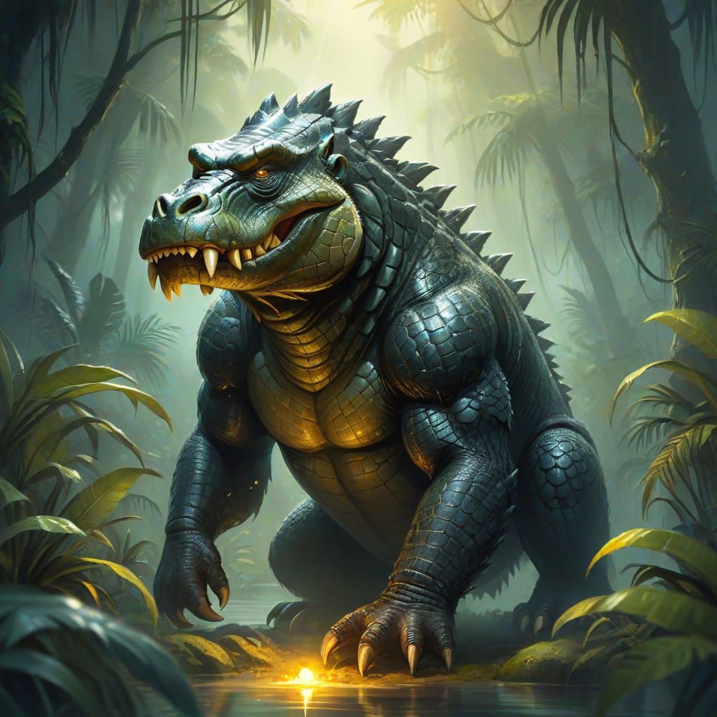 Alligator Gorilla Hybrid in Misty Jungle