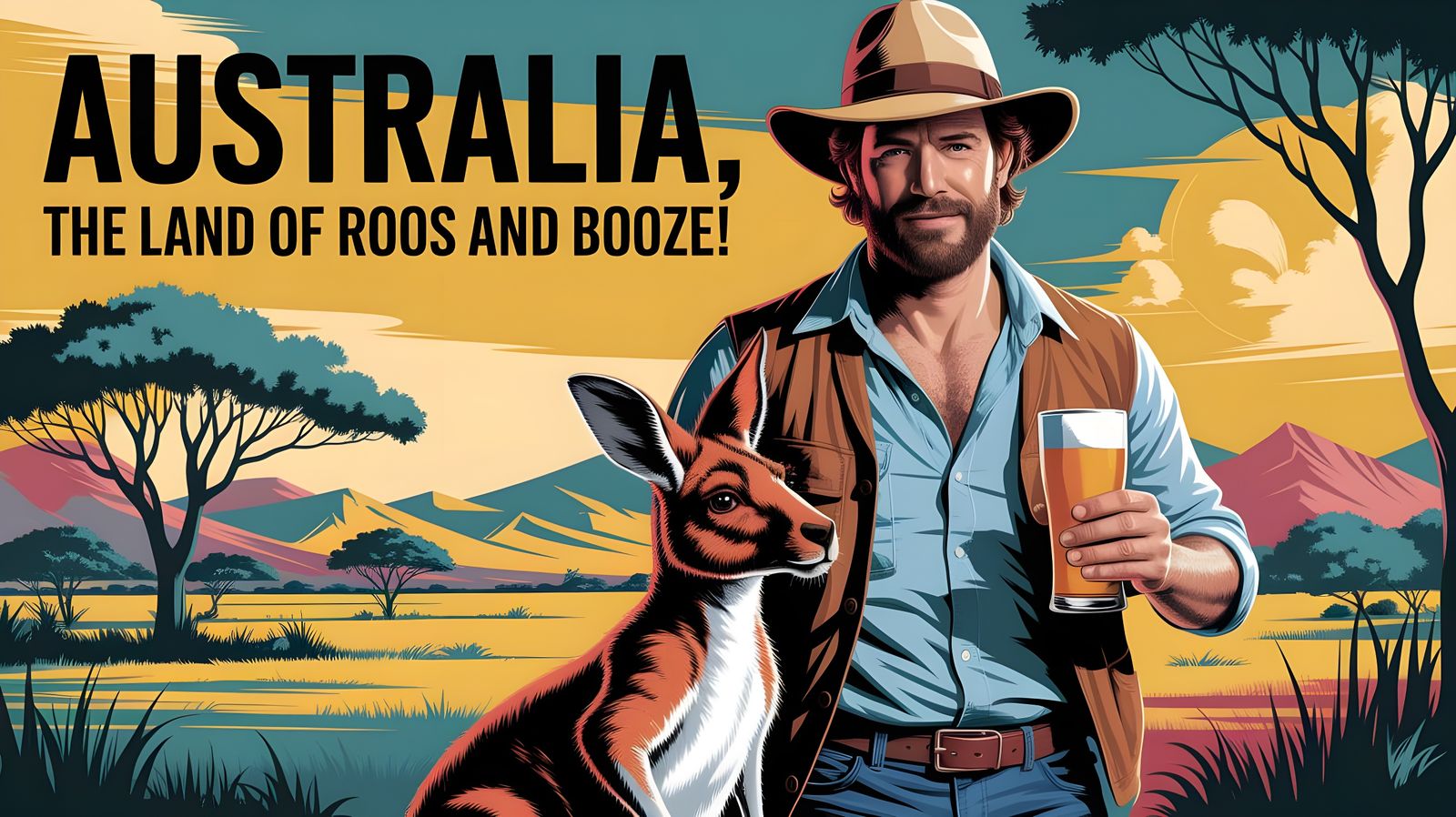 Savanna Bushman and Kangaroo in Vibrant Australian Landscape