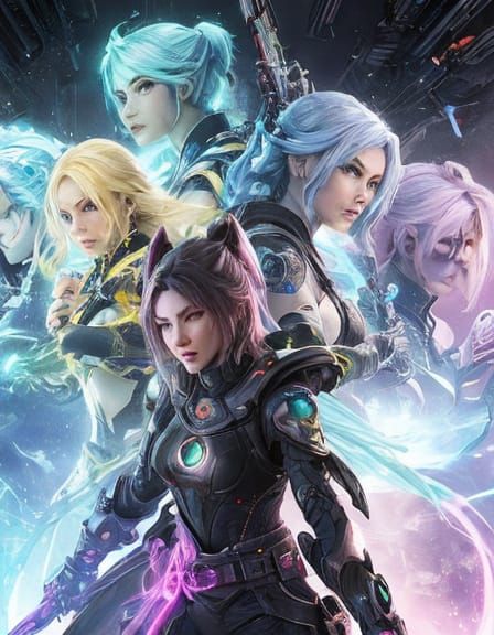 Epic Sci-Fi Fantasy Female Warriors in Vibrant Digital Art