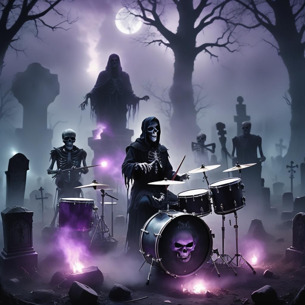 Spectral Drummer in Graveyard Band: Dark Fantasy Art