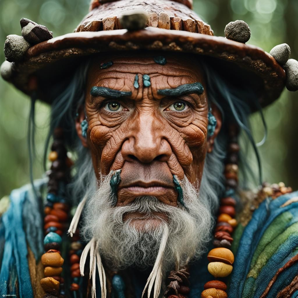 Mystical Forest Shaman Portrait in Studio Lighting