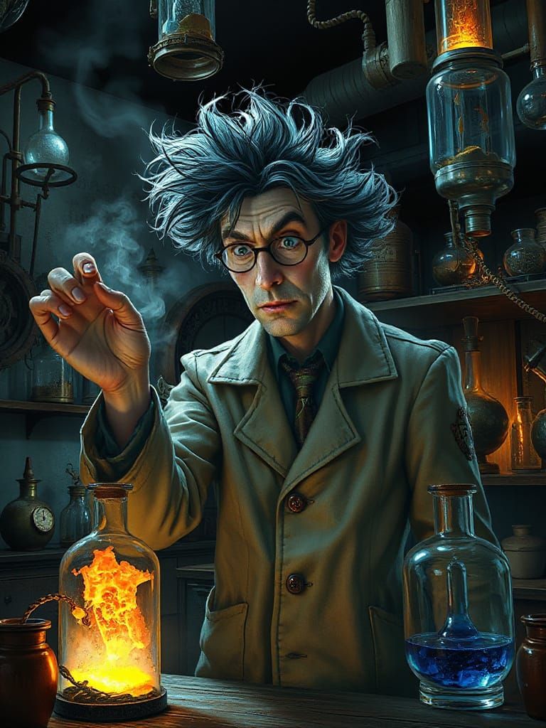 Eerie Scientist in Gothic Lab, Tim Burton Style