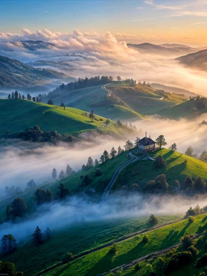 Sun Rays Through Mist in Stunning Landscape