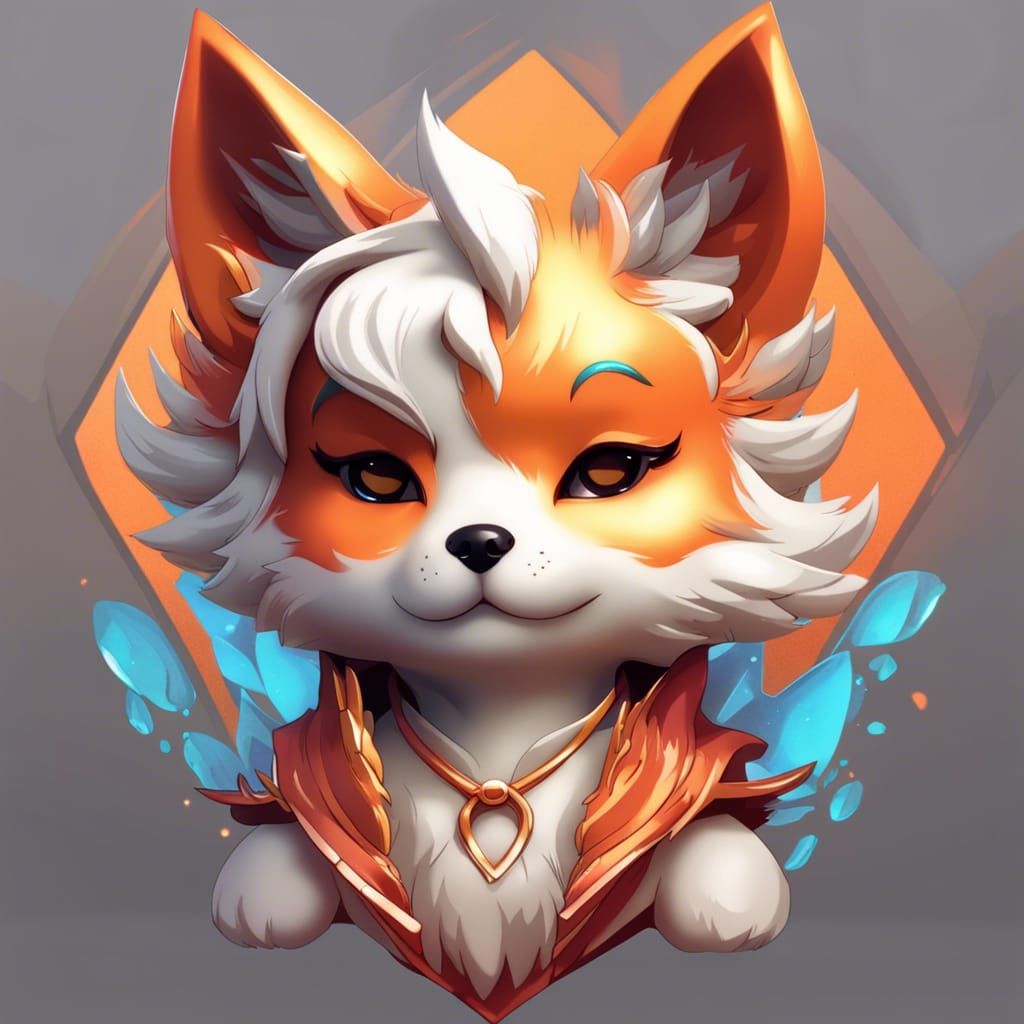 Chibi Kitsune Puppy Portrait in Hyperdetailed Digital Art