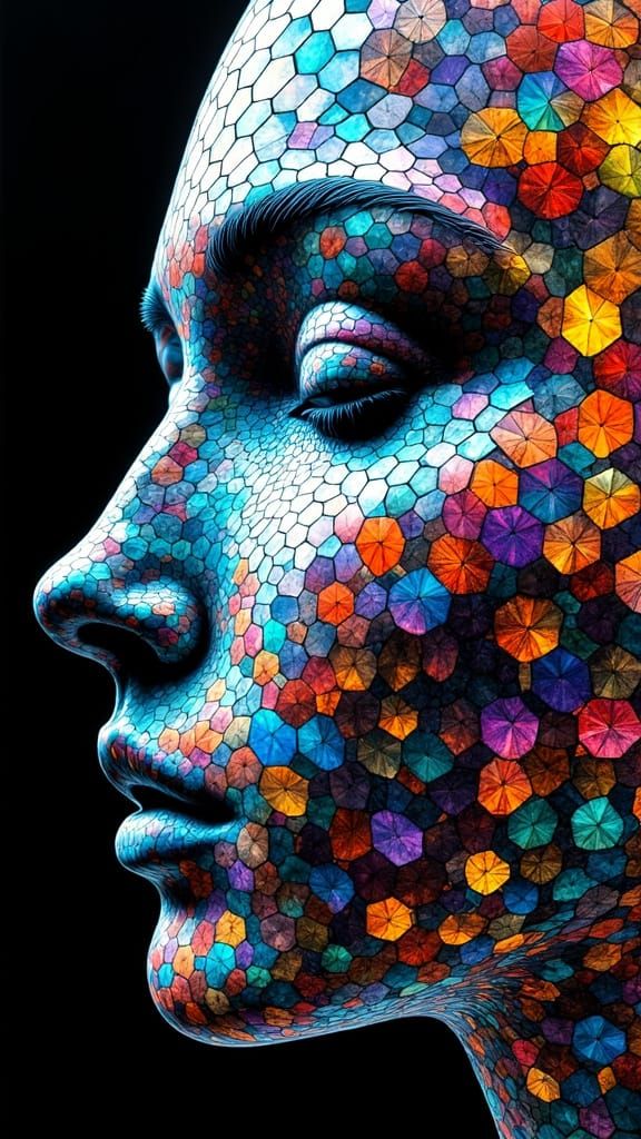 Ryoji Ikeda-Inspired Stained Glass Female Head