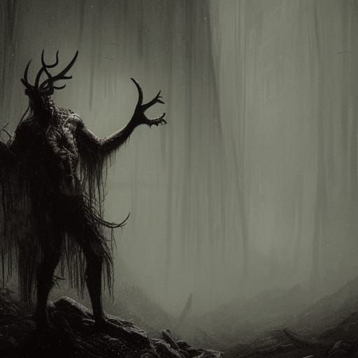 Terrifying Wendigo in Dark Fantasy Style