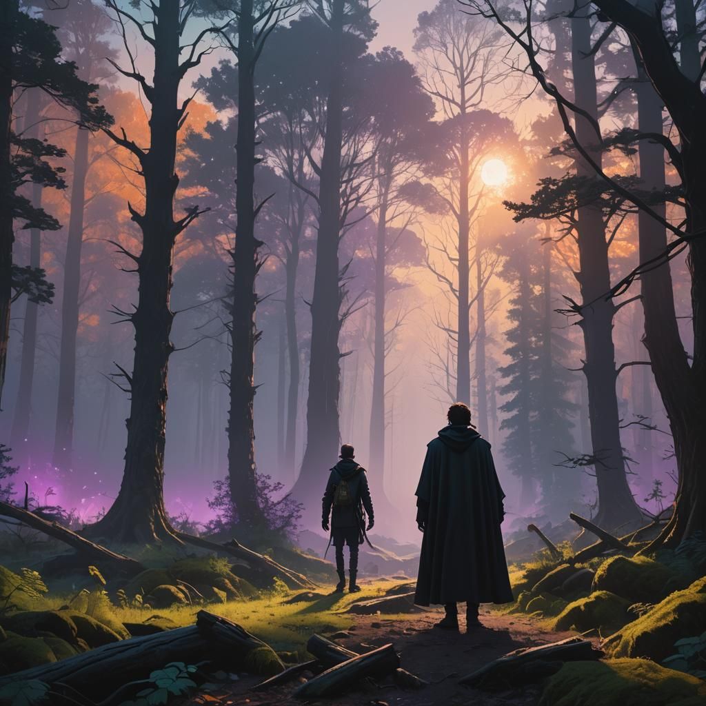 Mystical Forest Scene with Glowing Trees