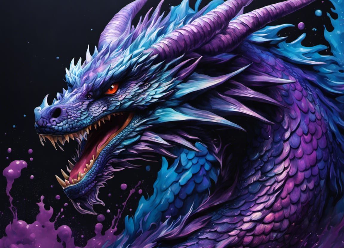 Iridescent Dragon Graffiti Art Portrait