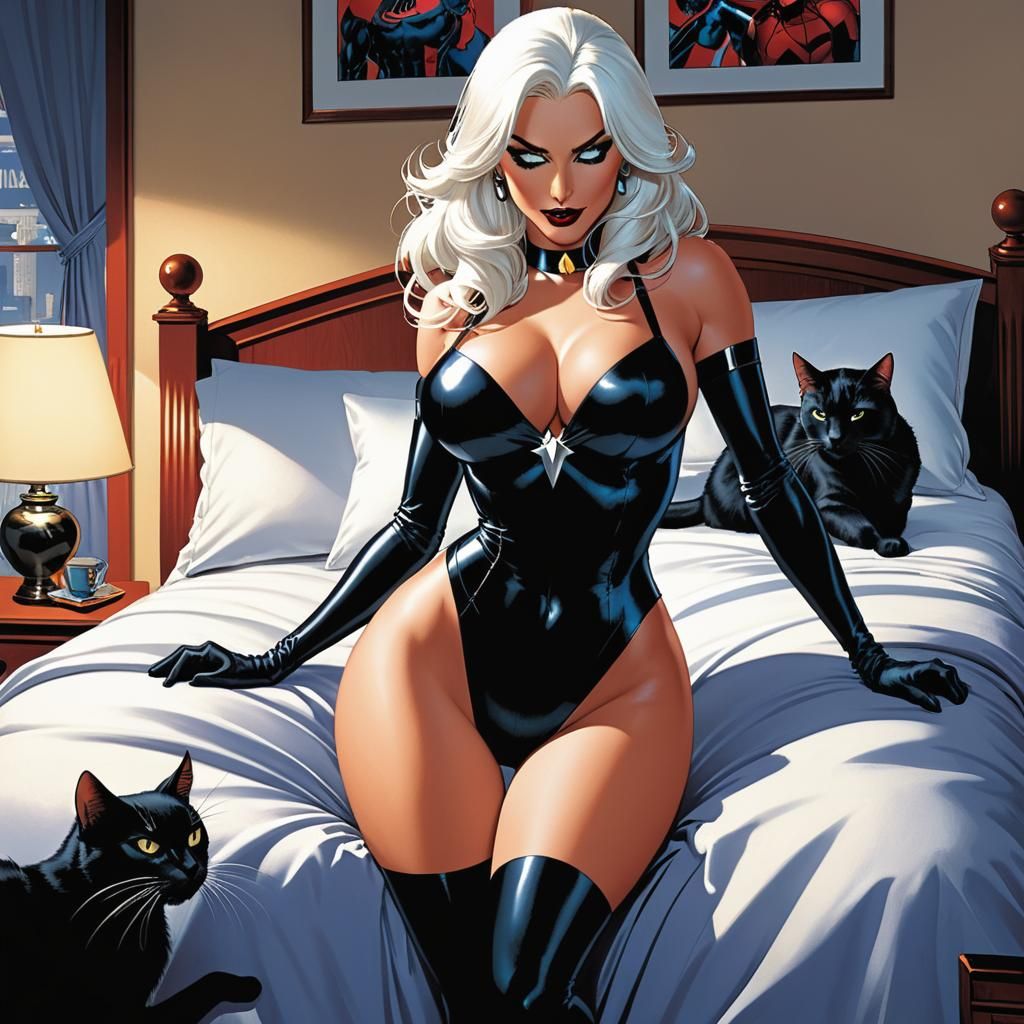 Marvel-Inspired Black Cat Comic Book Art