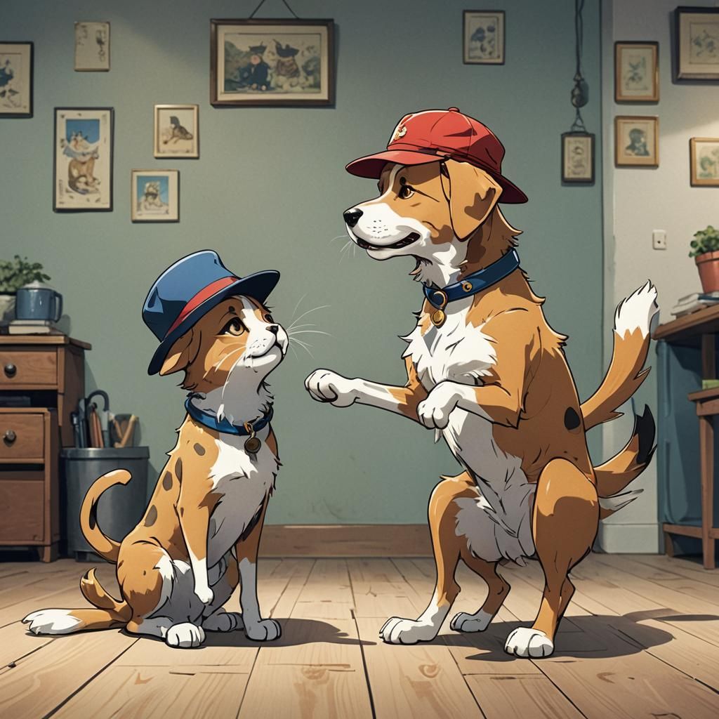 Dog and Cat Chat in Anime Style