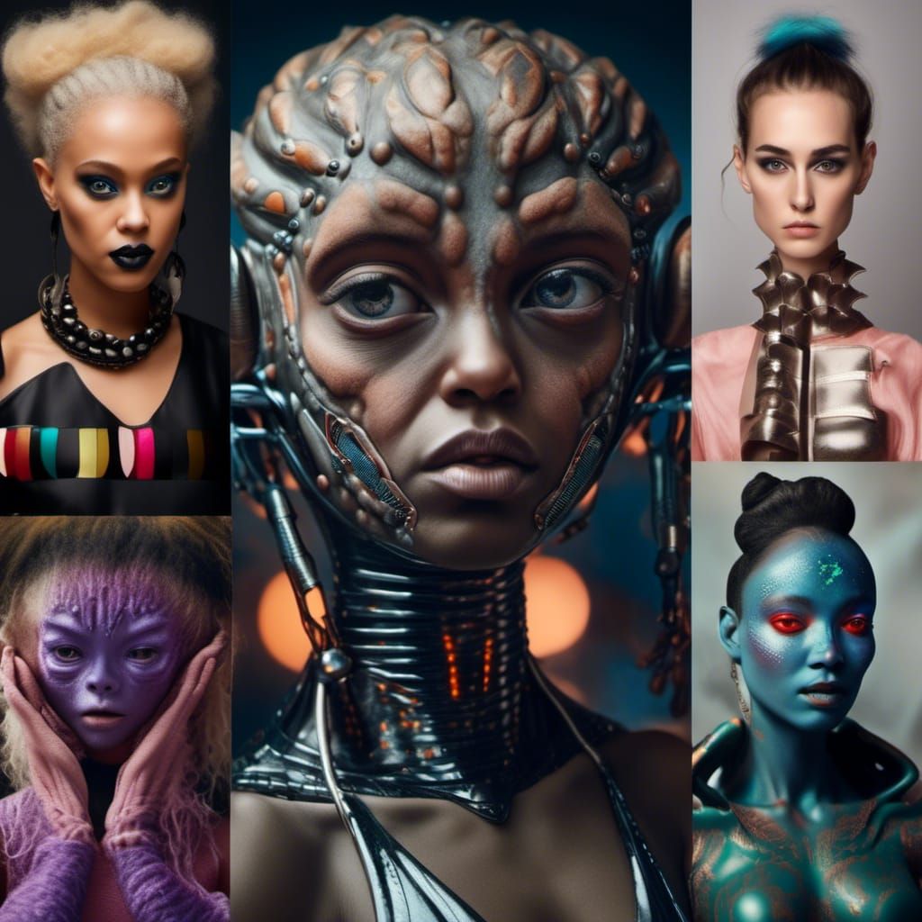 Smiling Aliens and Pets at Party: Hyperrealistic Portraits