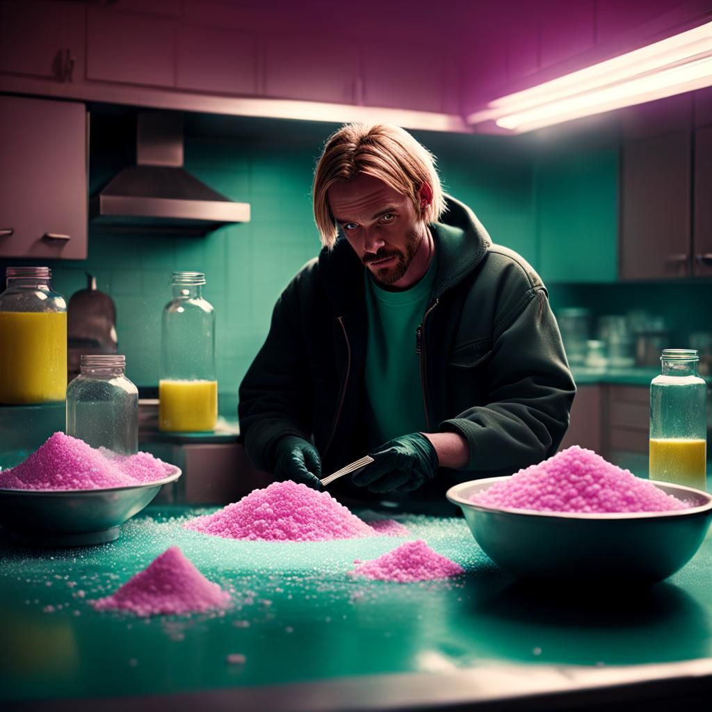 Jesse Pinkman Cooking Scene with Retro Style