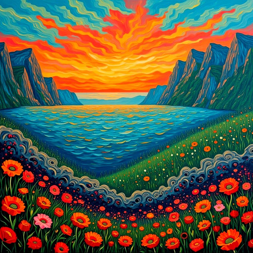 "Vibrant Sunset Fjord"