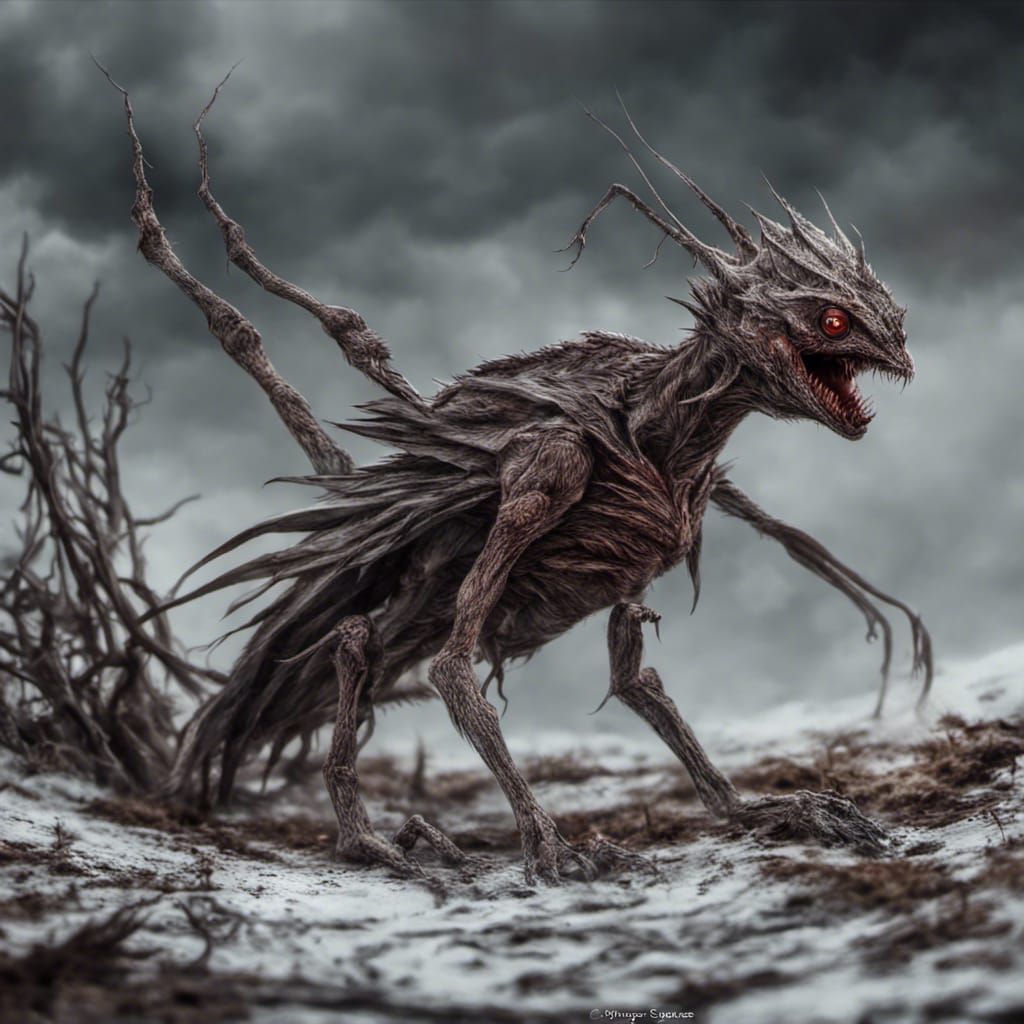 Cursed Striga in Monstrous Form: A Chilling Scene