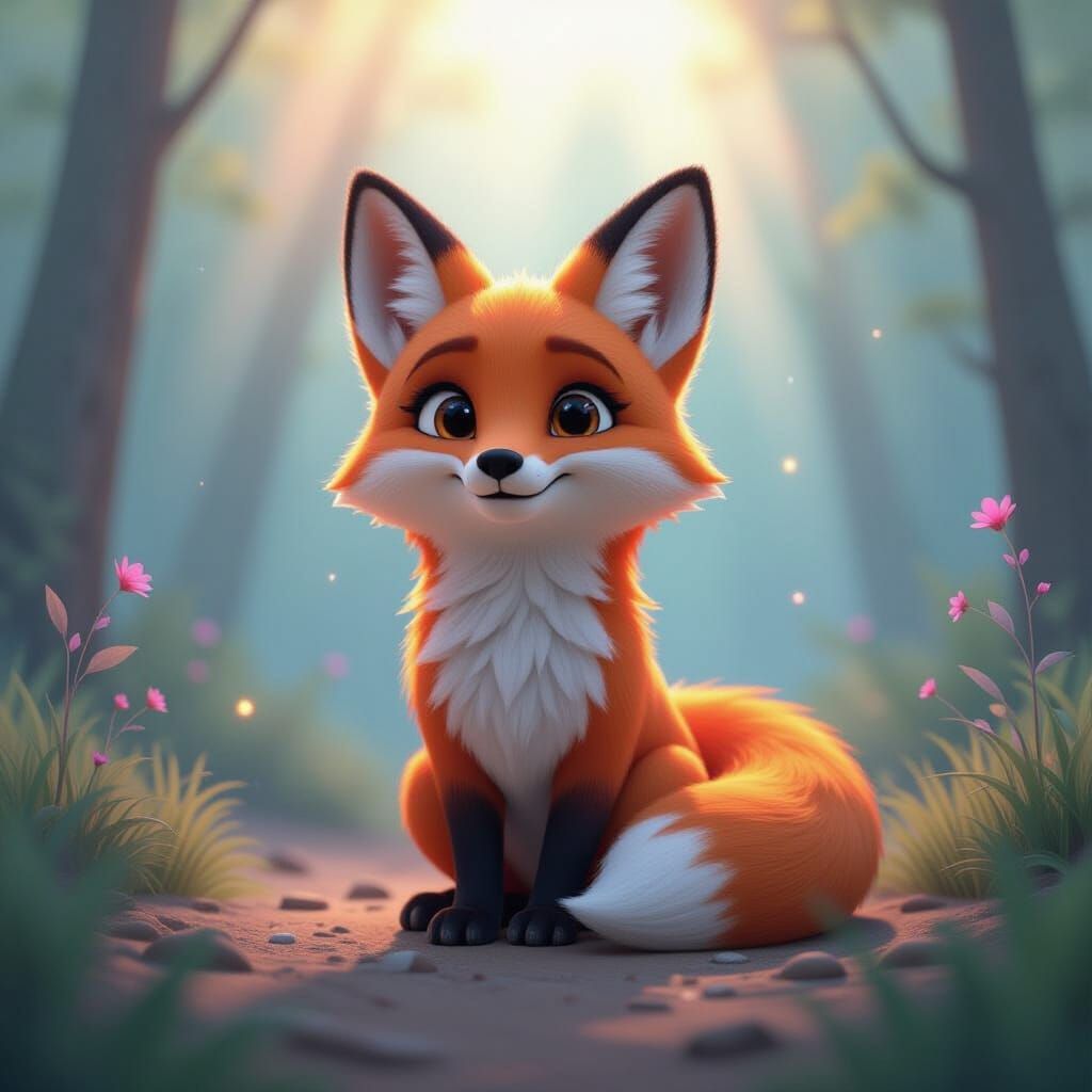 Relaxed Fox in Vibrant 3D Digital Art Style