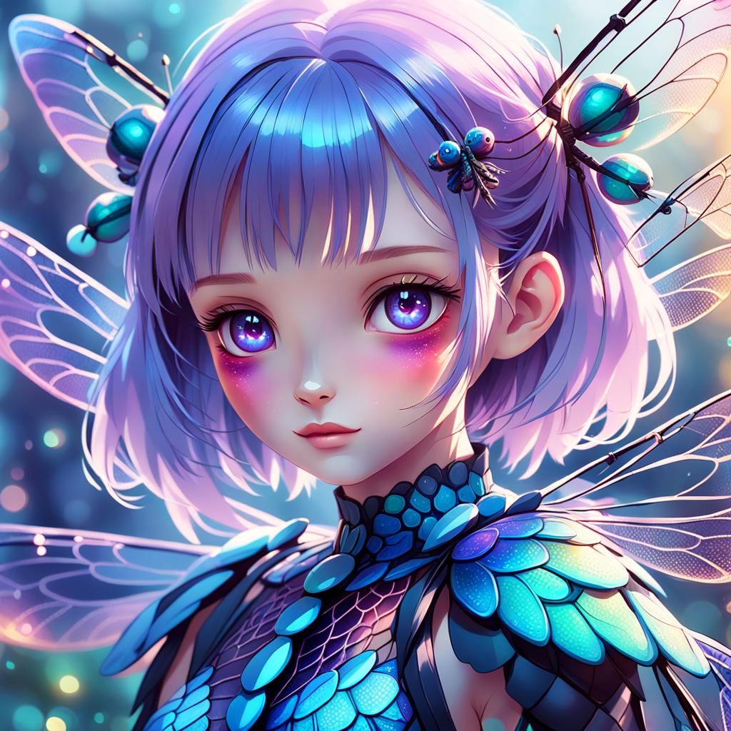 Anime Girl with Dragonfly Wings: Fantasy Concept Art