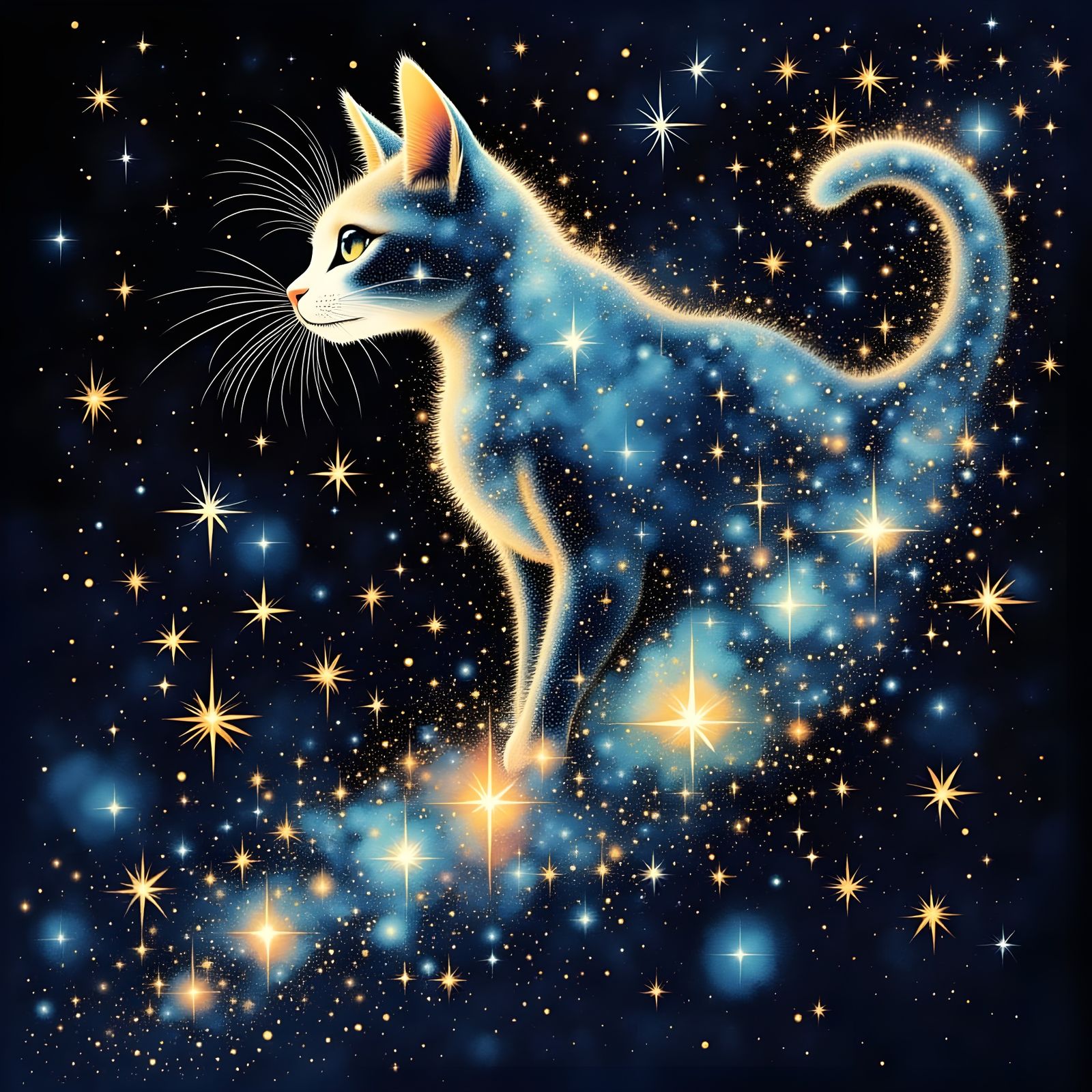 Nebula Cat Leaping Through Cosmic Stars