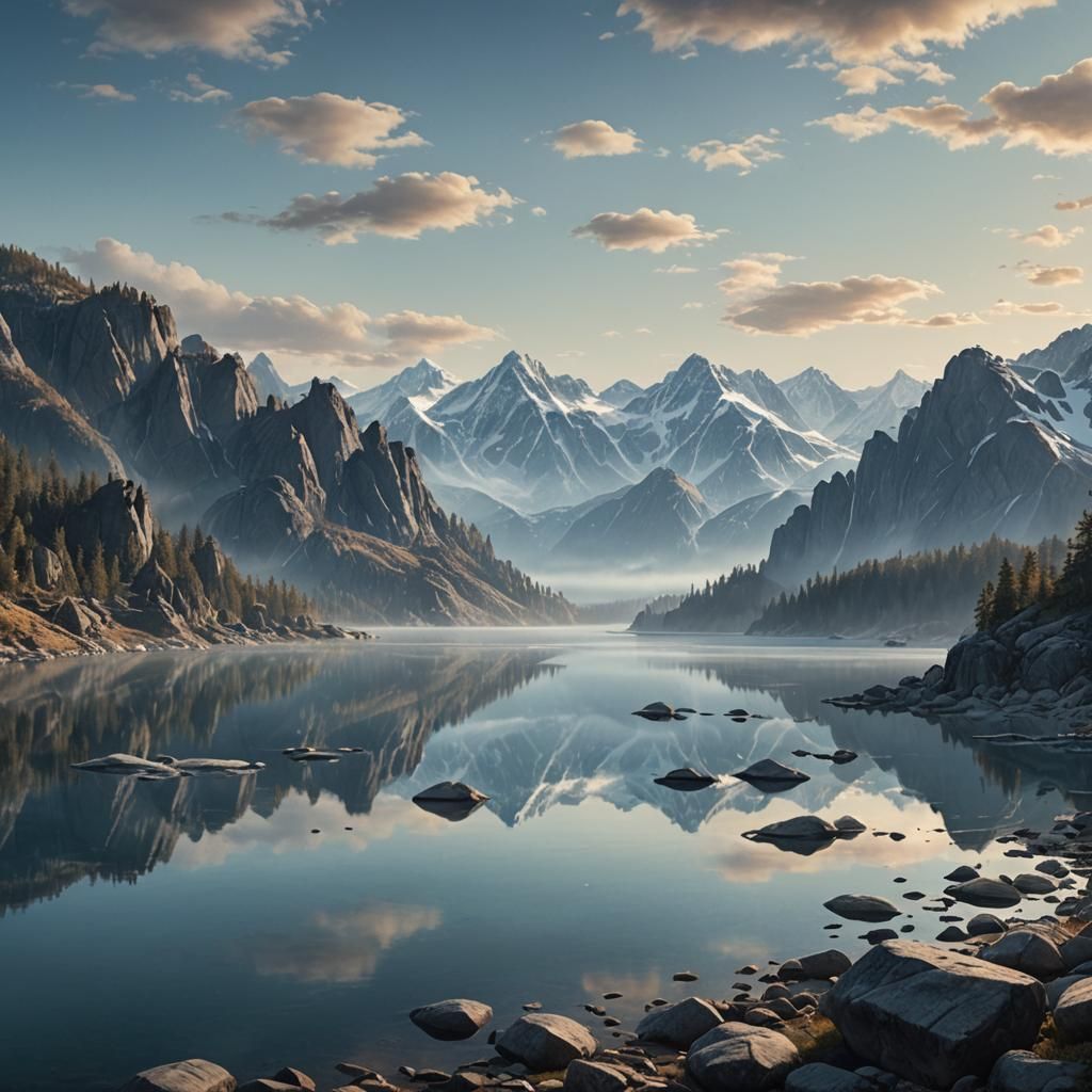 Mountain Lake Panoramic Digital Matte Painting